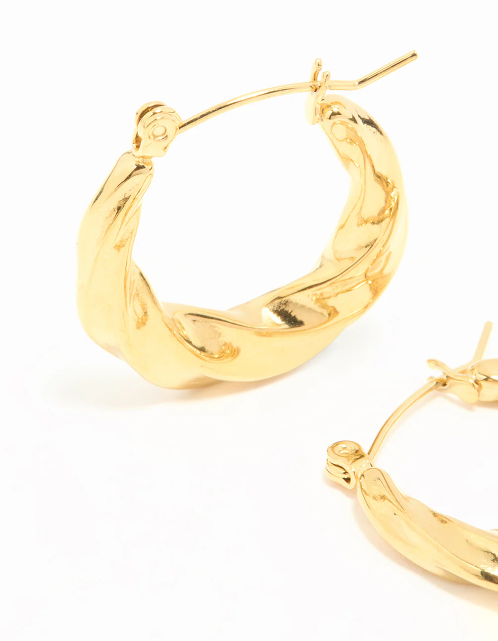 Waterproof Gold Plated Stainless Steel Twisted Medium Hoop Earrings - Image 2