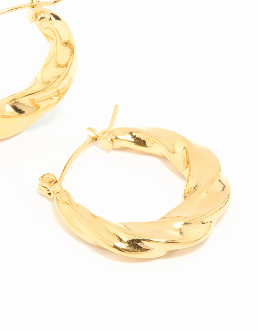 Waterproof Gold Plated Stainless Steel Twisted Medium Hoop Earrings - Image 3
