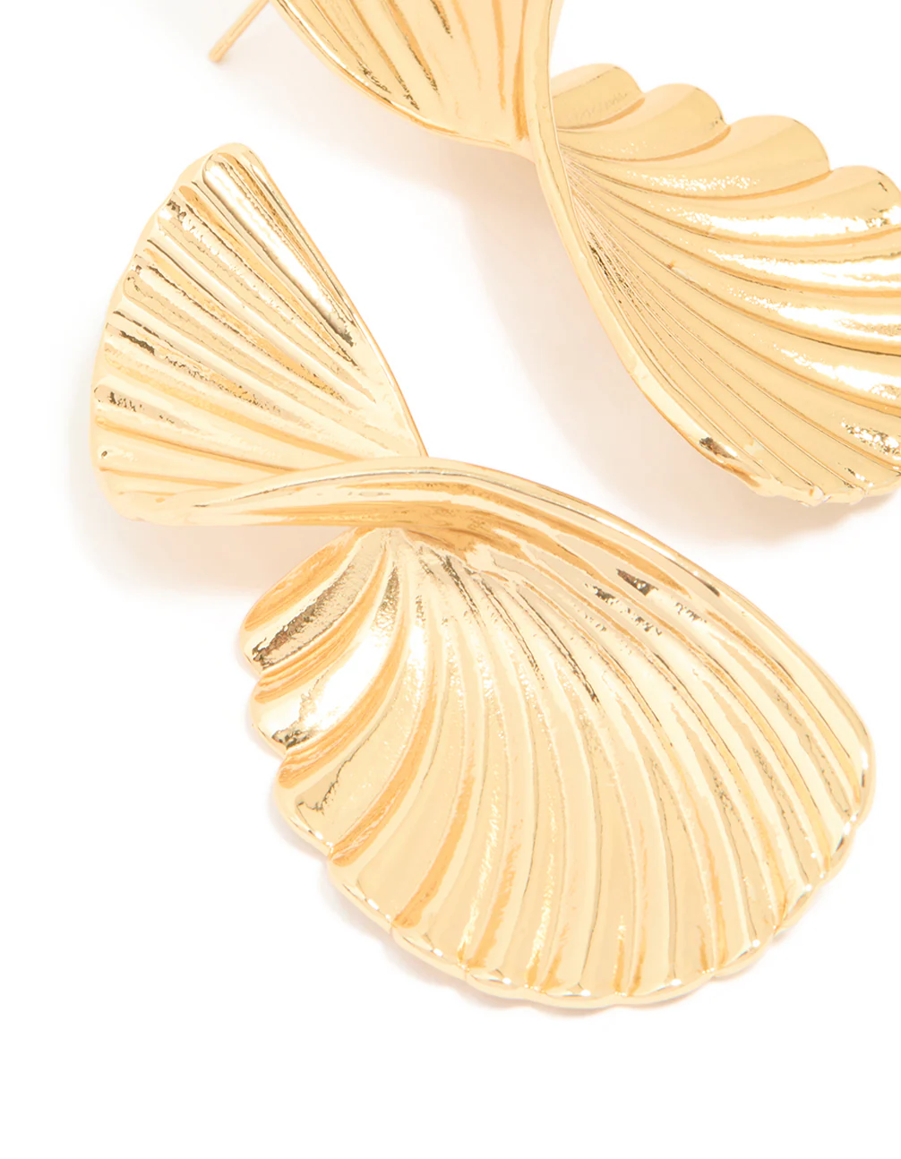 Waterproof Gold Plated Stainless Steel Twisted Textured Stud Earrings - Image 2
