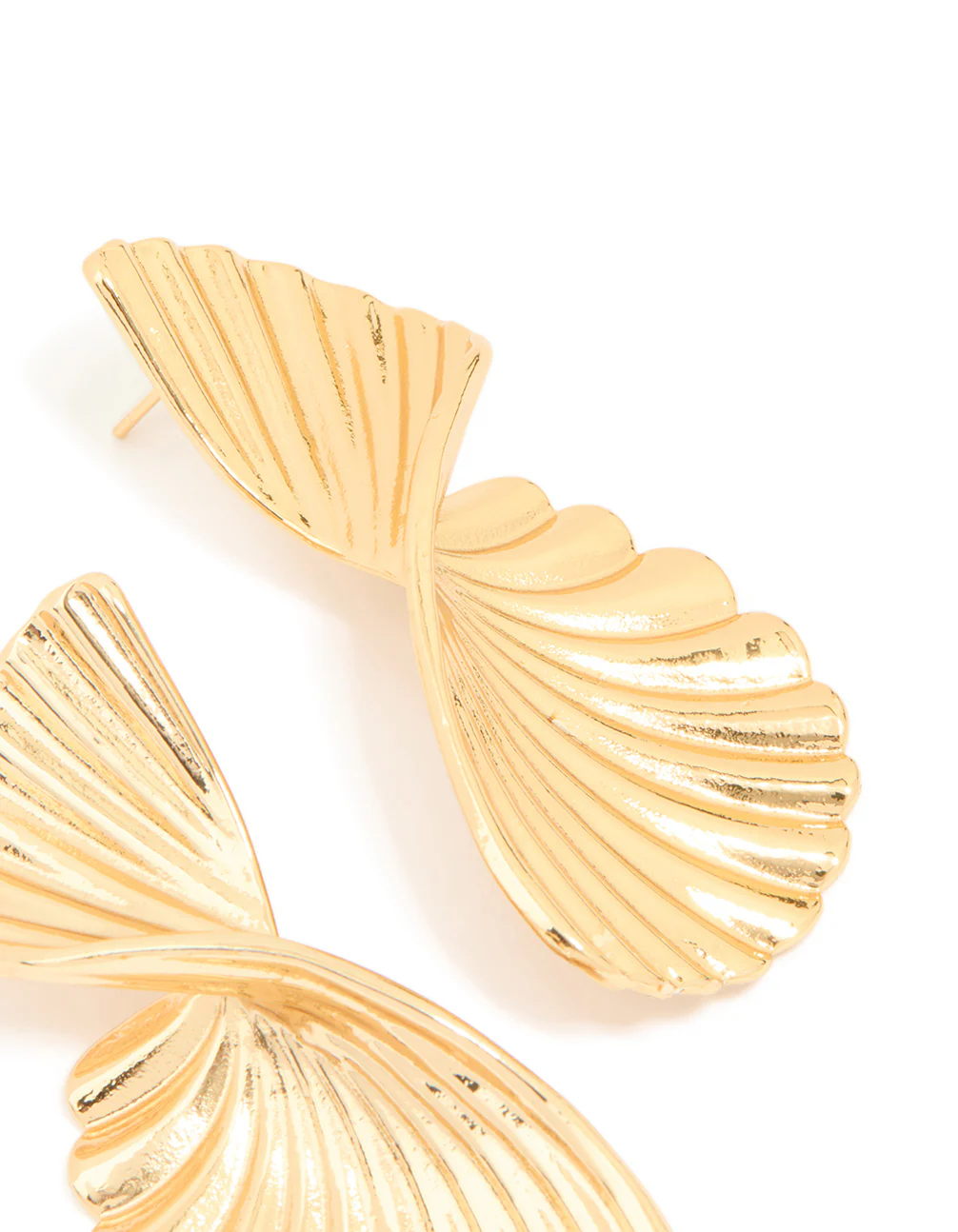Waterproof Gold Plated Stainless Steel Twisted Textured Stud Earrings - Image 3