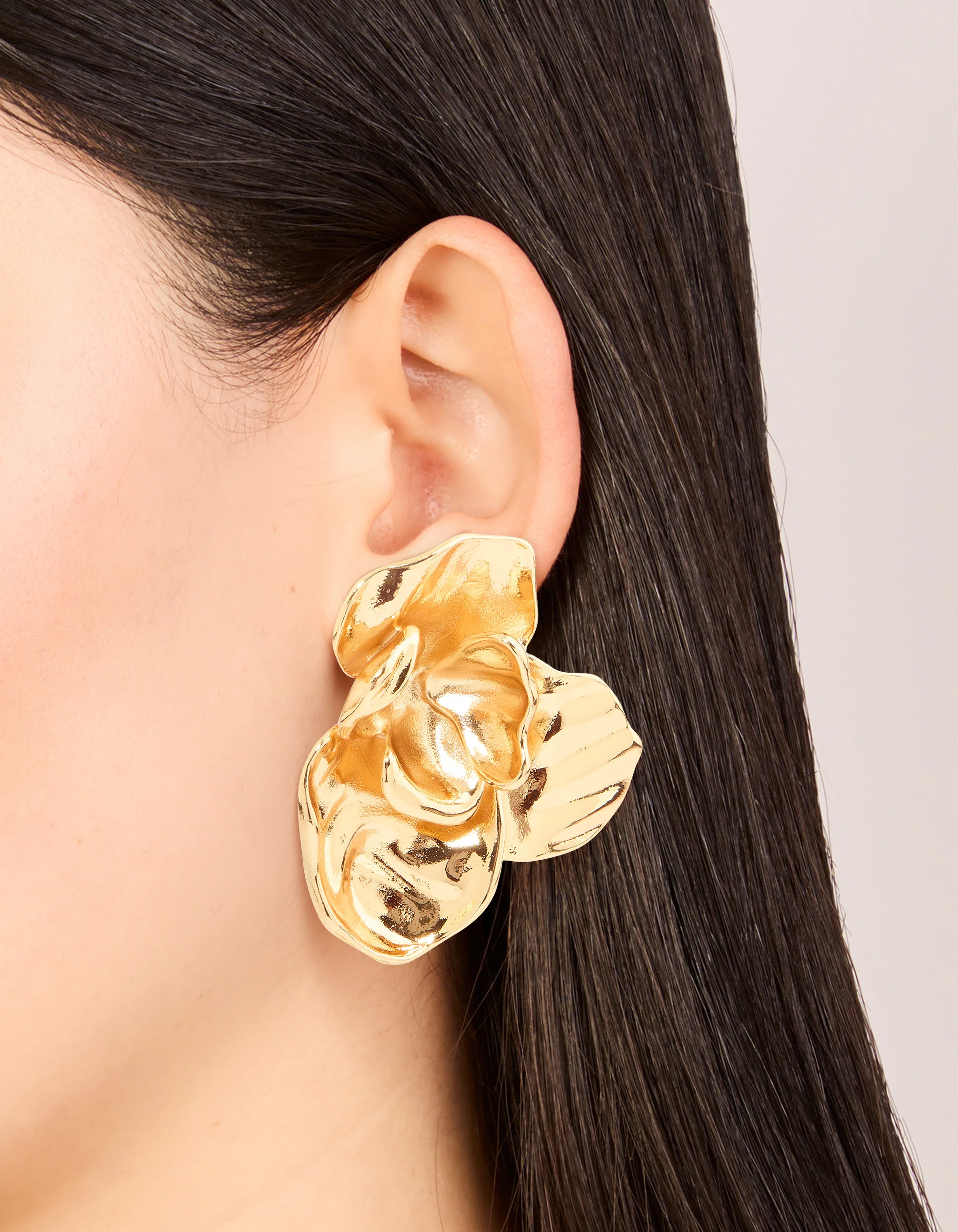 Waterproof Gold Plated Stainless Steel Twisted Textured Stud Earrings - Image 4