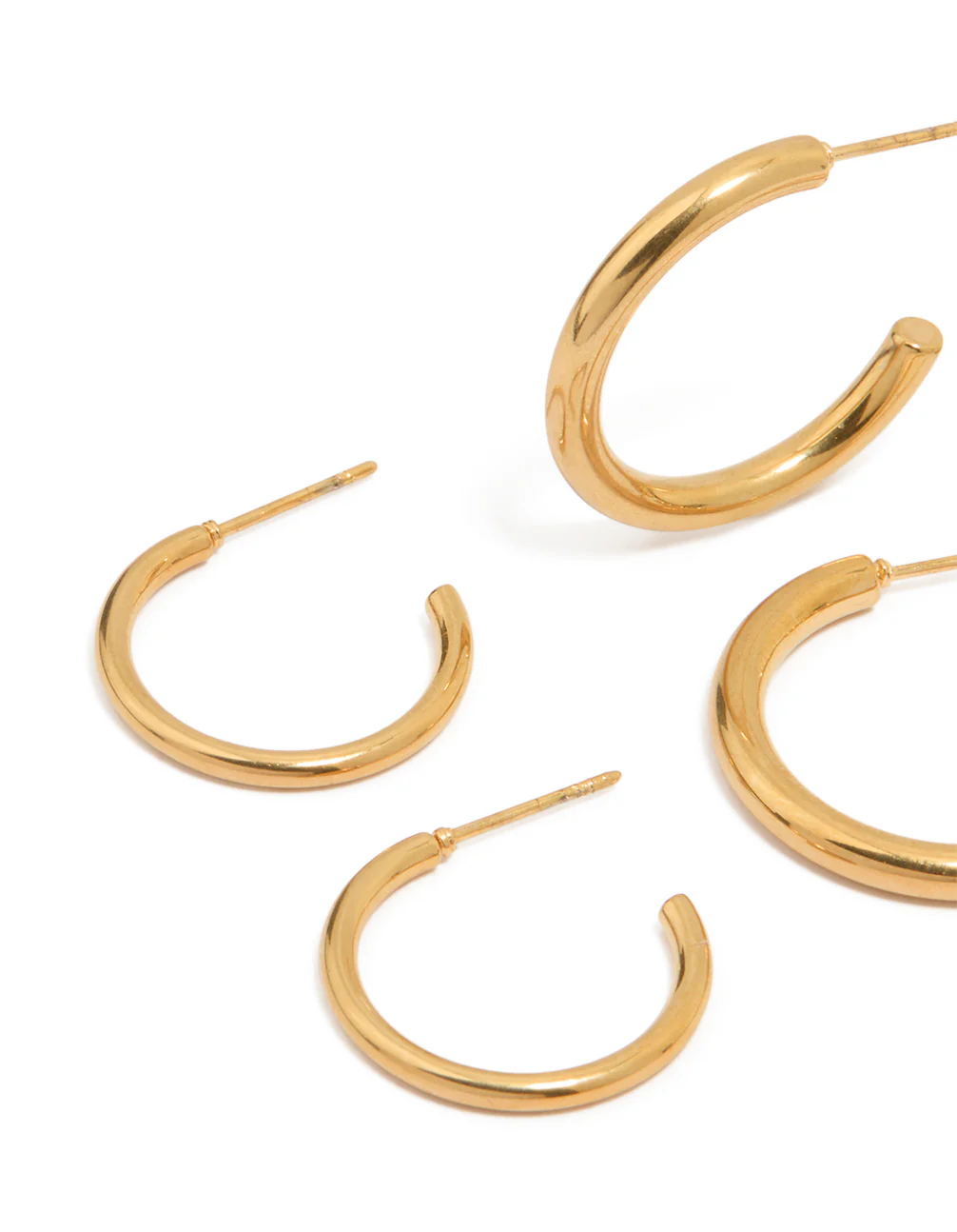 Waterproof Gold Plated Stainless Steel Twisted & Smooth  Hoop Earrings 3-Pack - Image 2