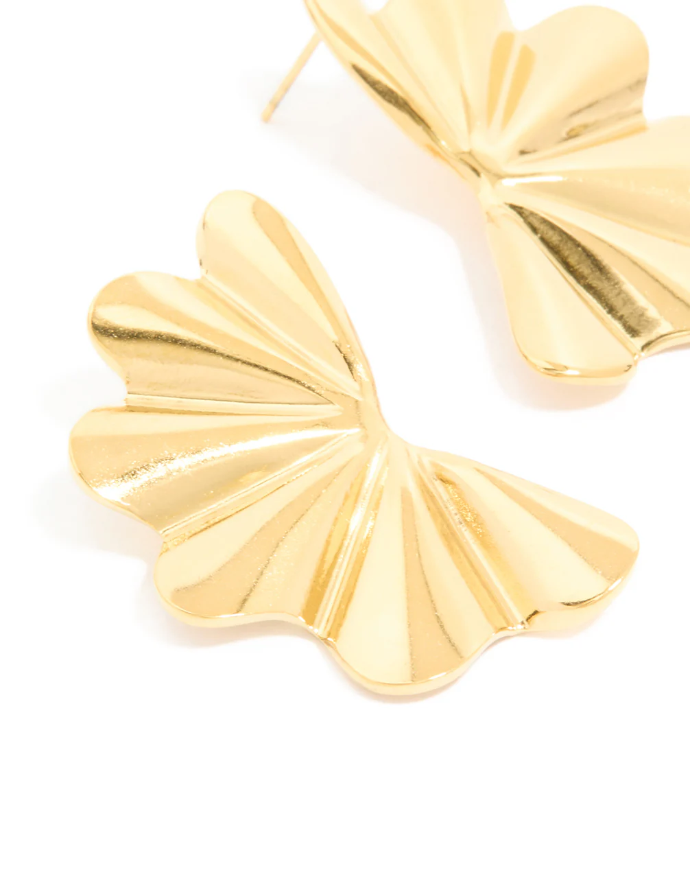 Waterproof Gold Plated Stainless Steel Wavy Fan Flower Stud Earrings - Image 2
