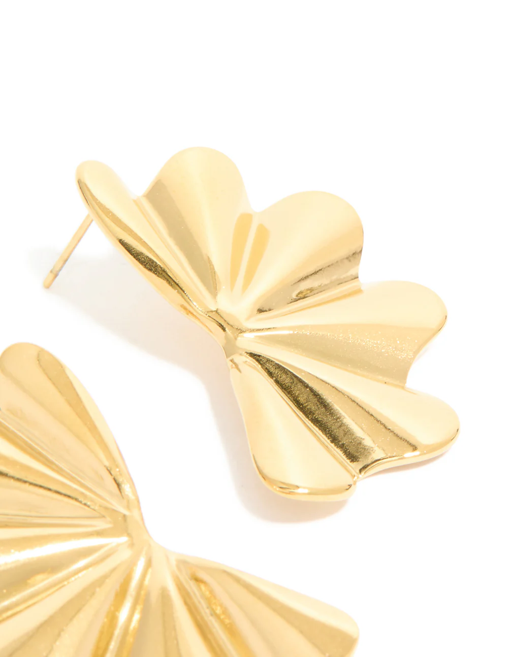 Waterproof Gold Plated Stainless Steel Wavy Fan Flower Stud Earrings - Image 3