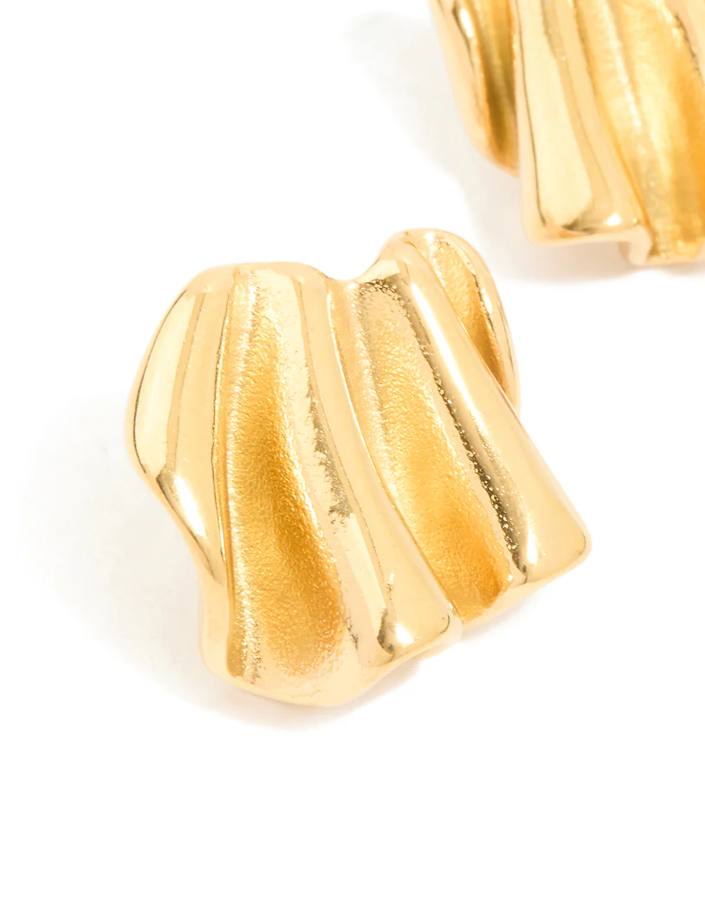 Waterproof Gold Plated Stainless Steel Wavy Fan Stud Earrings - Image 4