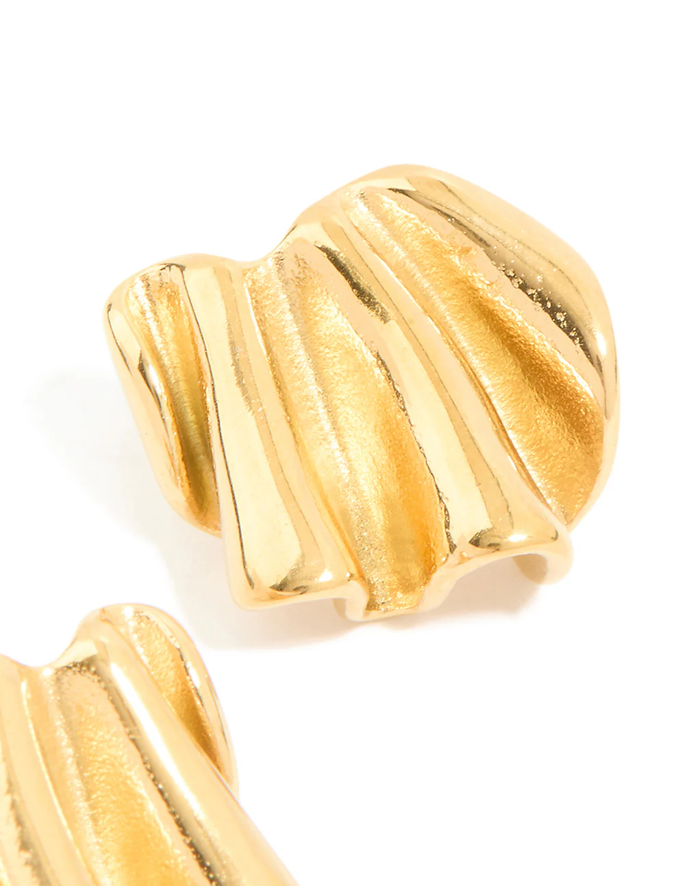 Waterproof Gold Plated Stainless Steel Wavy Fan Stud Earrings - Image 5