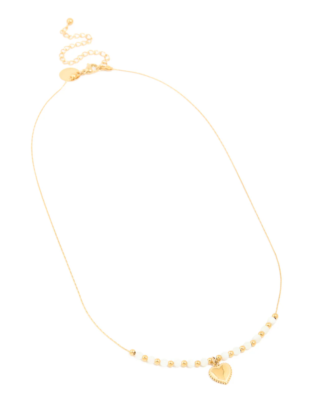 Waterproof Gold Plated Stainless Steel White Beaded Heart Pendant Necklace - Image 4