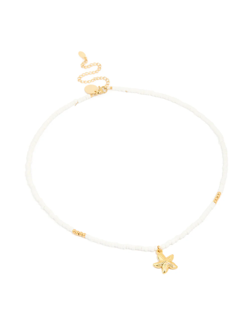 Waterproof Gold Plated Stainless Steel White Beaded Starfish Necklace - Image 4