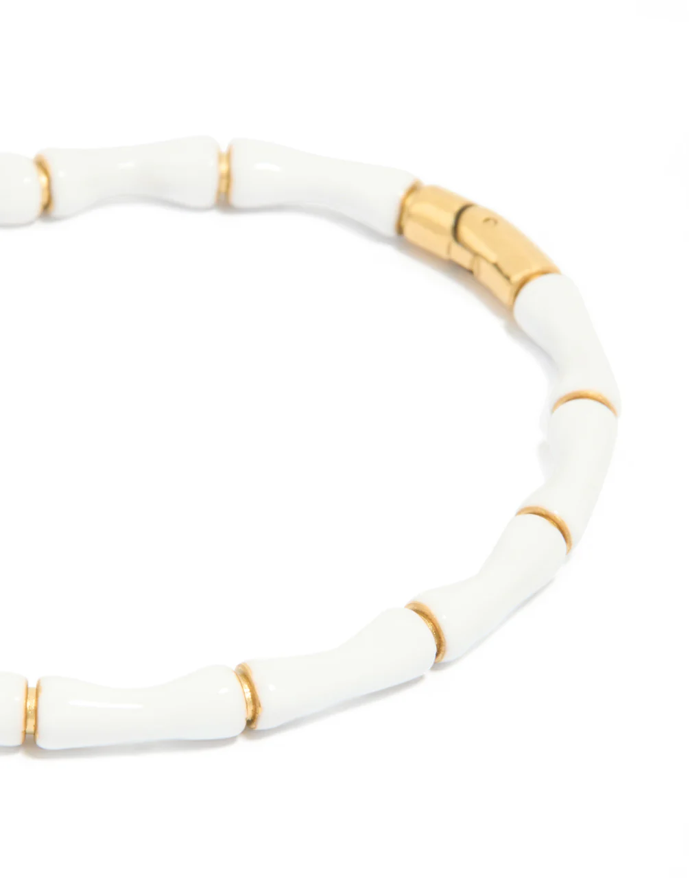 Waterproof Gold Plated Stainless Steel White Enamel Bamboo Bangle - Image 2