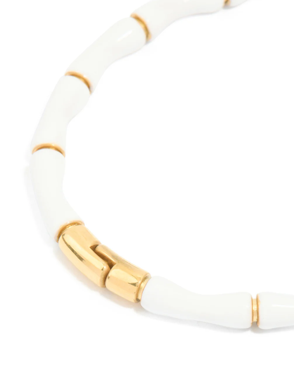 Waterproof Gold Plated Stainless Steel White Enamel Bamboo Bangle - Image 3
