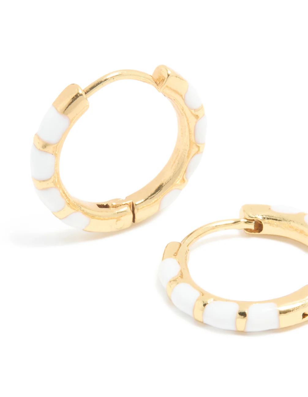 Waterproof Gold Plated Stainless Steel White Enamel Bamboo Huggie Earrings - Image 4