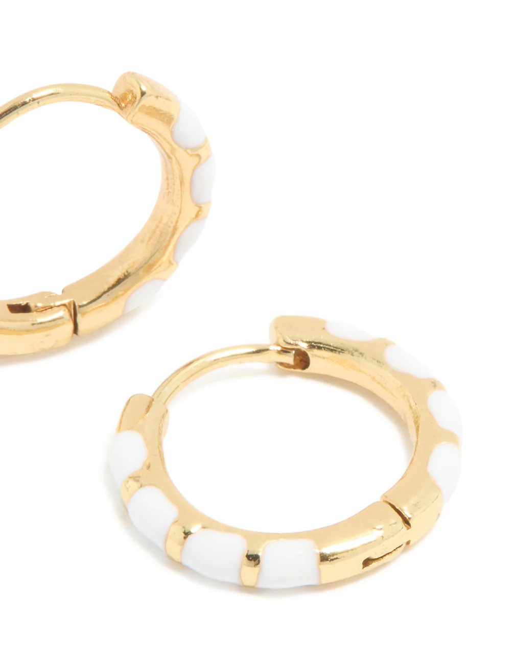 Waterproof Gold Plated Stainless Steel White Enamel Bamboo Huggie Earrings - Image 5