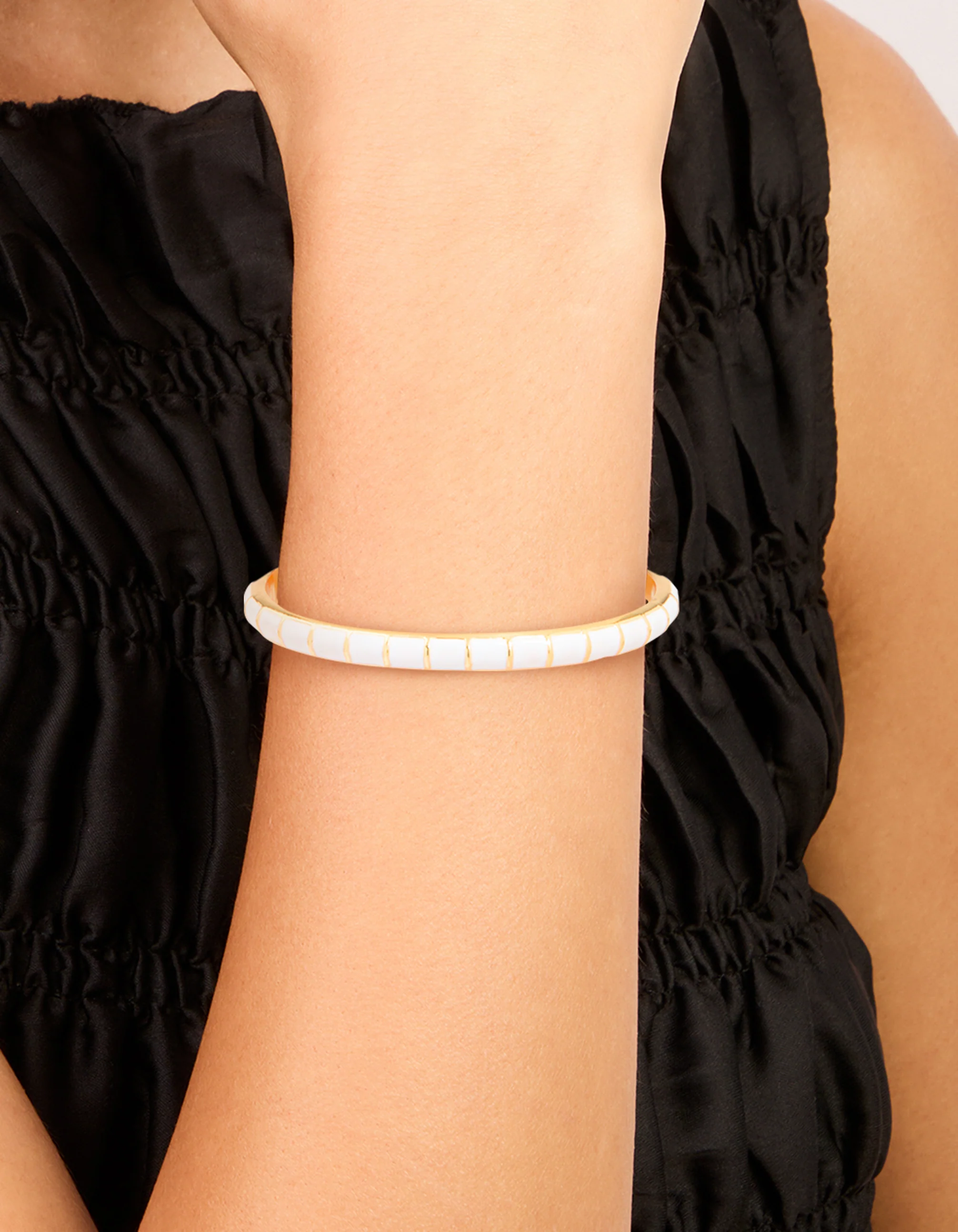 Waterproof Gold Plated Stainless Steel White Enamel Bamboo Wrist Cuff - Image 2