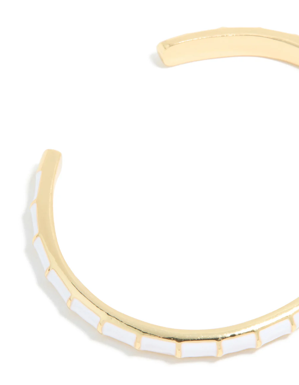 Waterproof Gold Plated Stainless Steel White Enamel Bamboo Wrist Cuff - Image 5