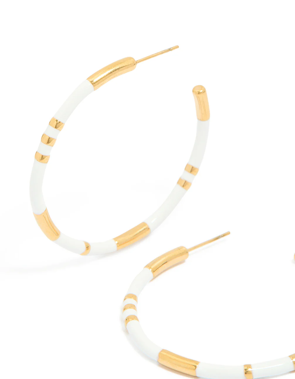 Waterproof Gold Plated Stainless Steel White Enamel Hoop Earrings - Image 2