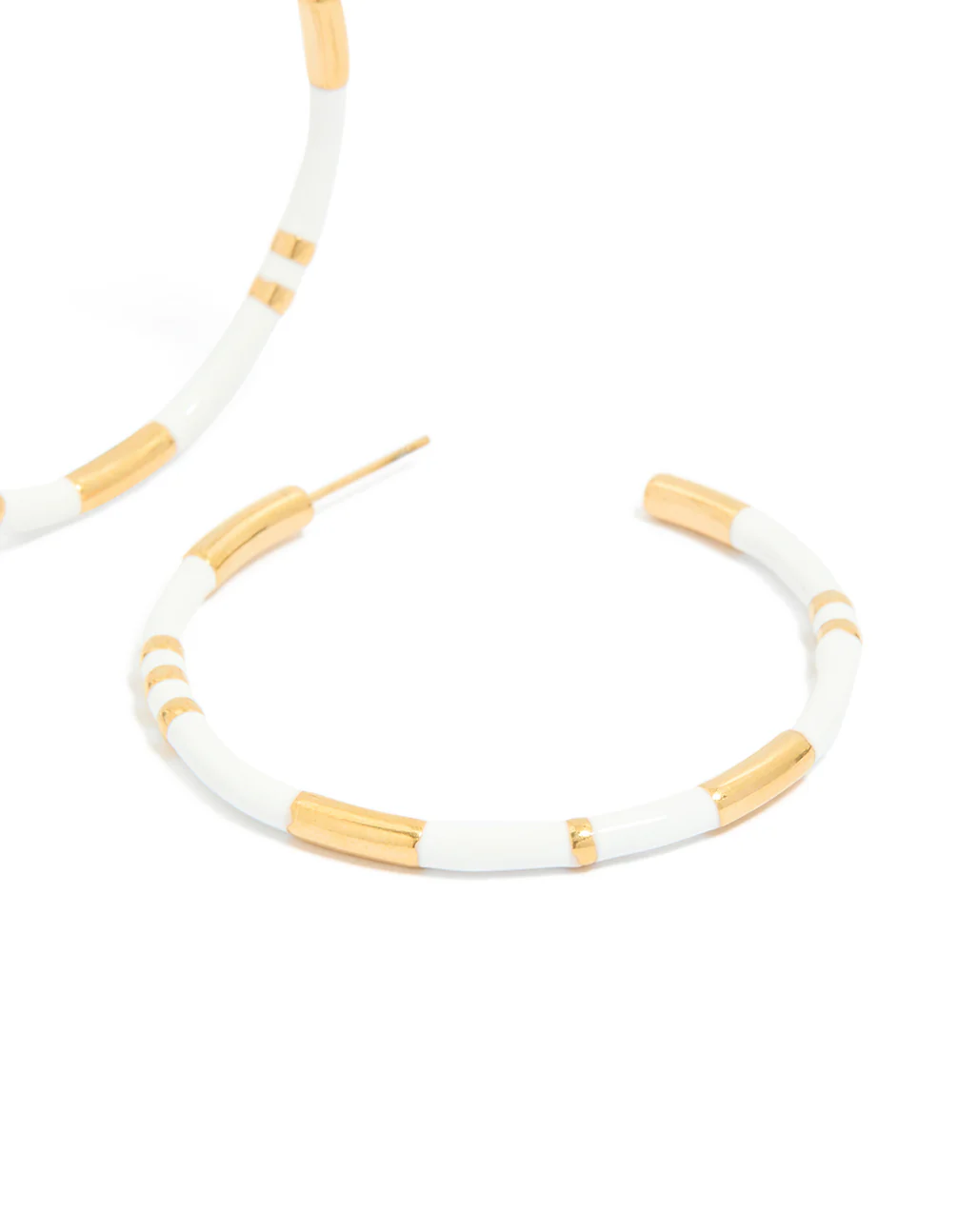 Waterproof Gold Plated Stainless Steel White Enamel Hoop Earrings - Image 3