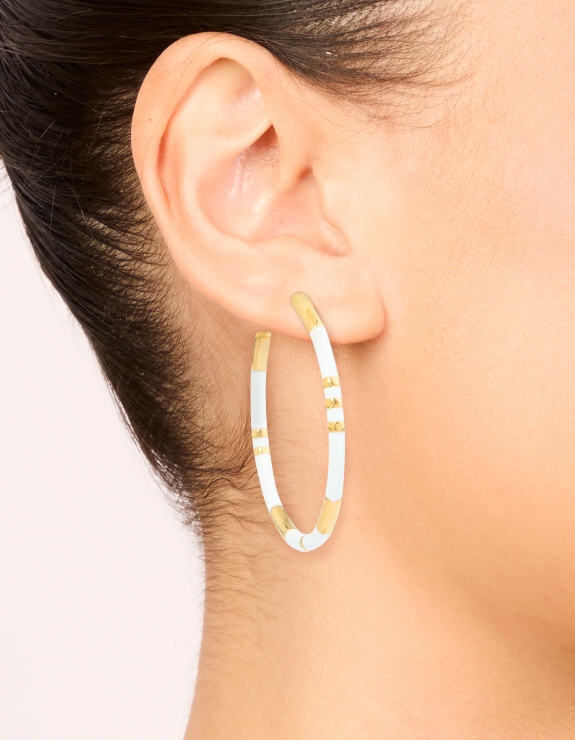 Waterproof Gold Plated Stainless Steel White Enamel Hoop Earrings - Image 4