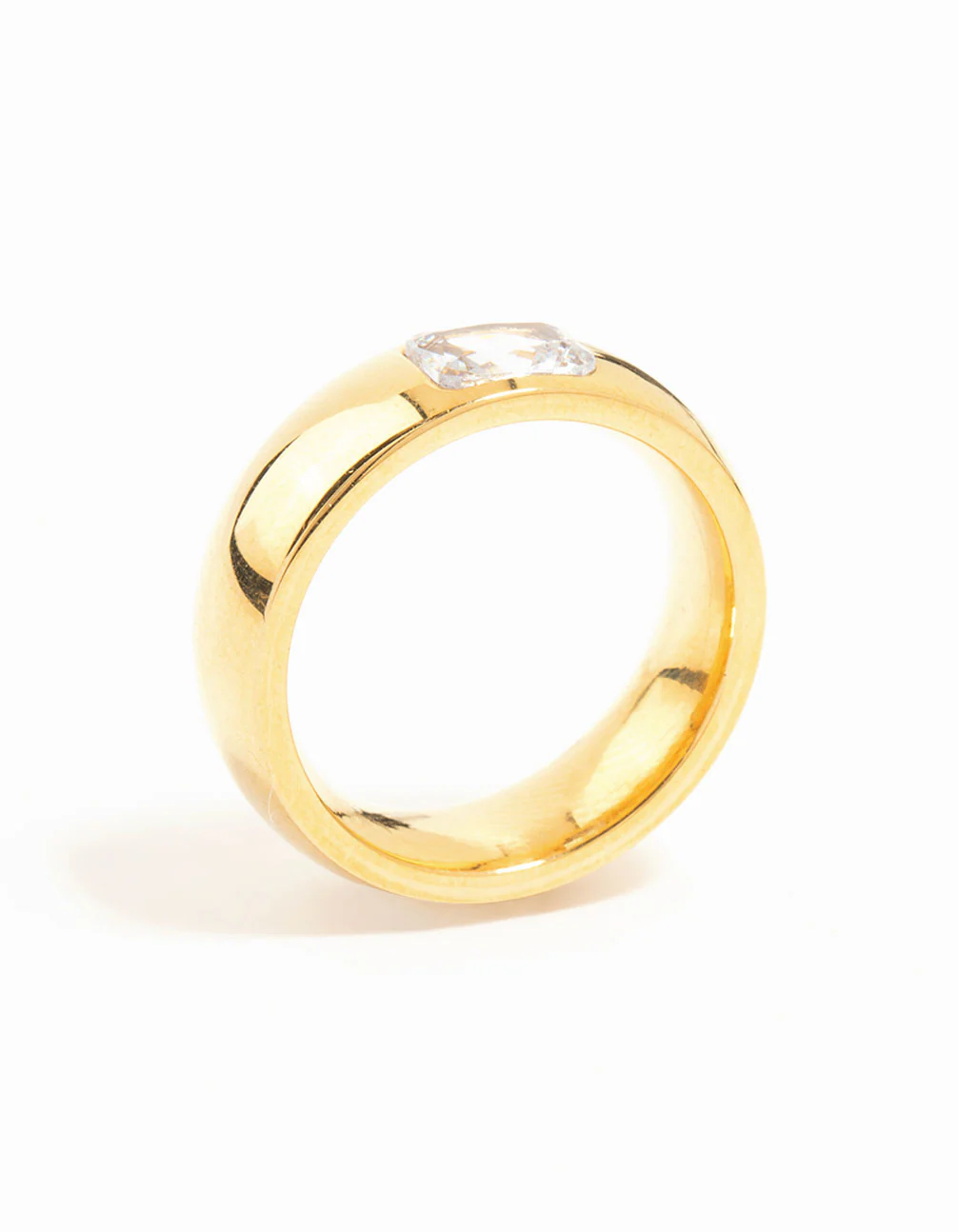 Waterproof Gold Plated Stainless Steel Wide Band Cubic Zirconia Ring - Image 3