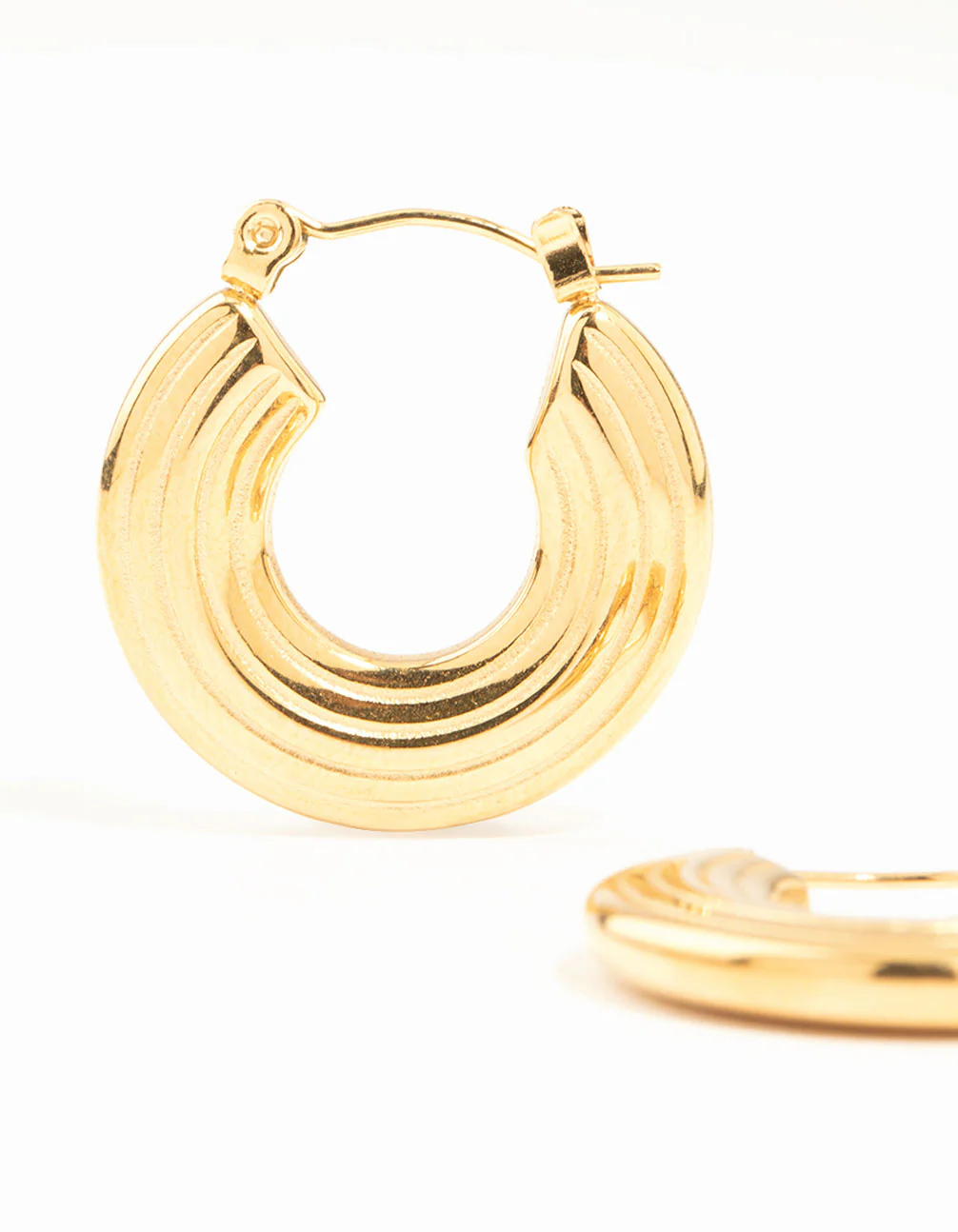 Waterproof Gold Plated Stainless Steel Wide Line Textured Hoop Earrings - Image 4
