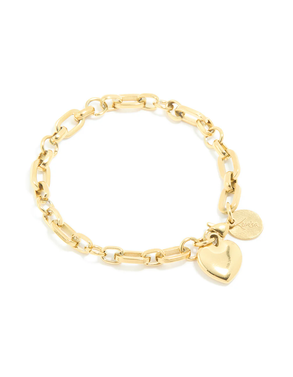 Waterproof Gold Stainless Steel Chunky Heart Link Charm Bracelet - Image 2