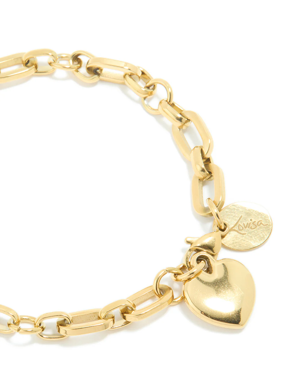 Waterproof Gold Stainless Steel Chunky Heart Link Charm Bracelet - Image 4