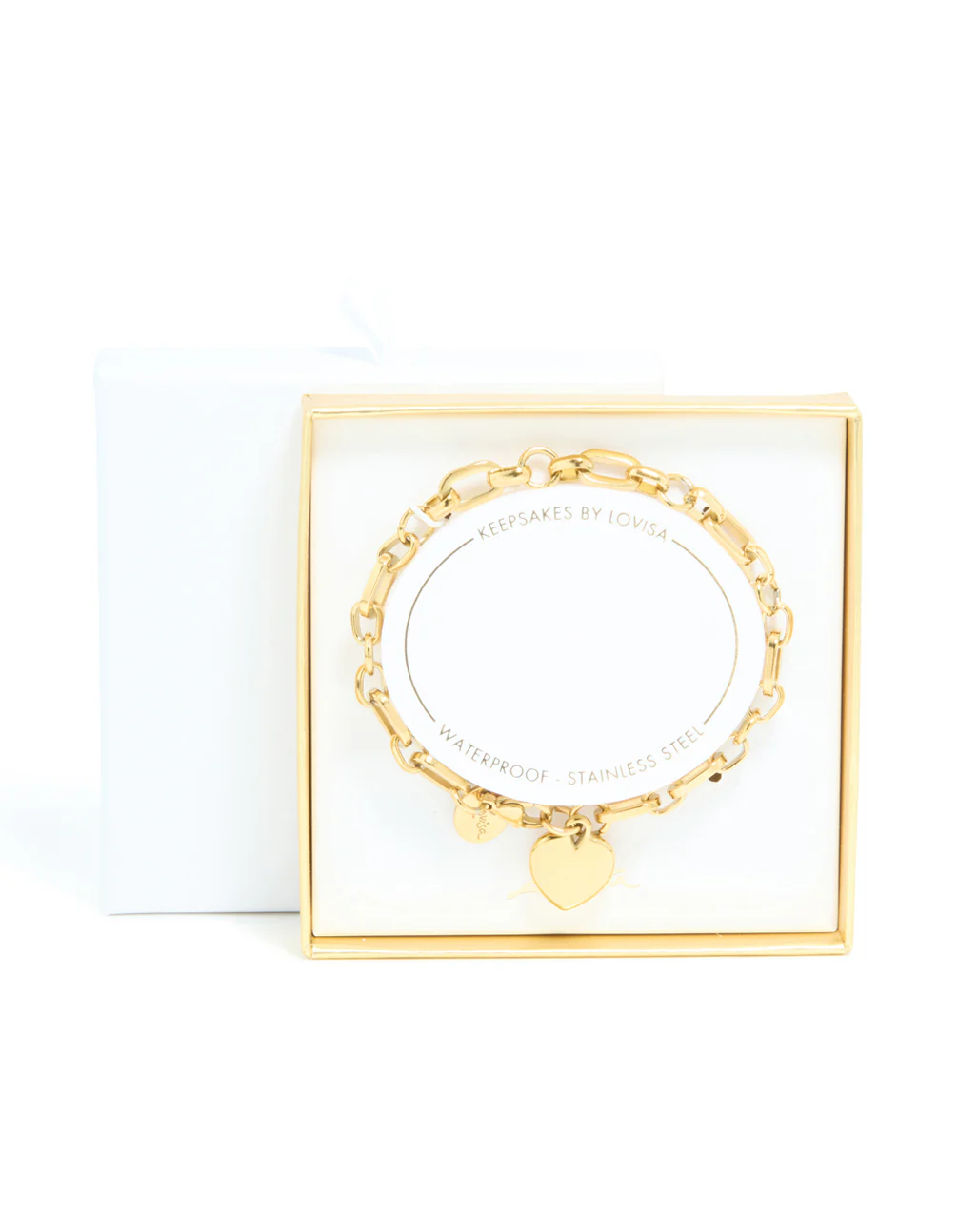 Waterproof Gold Stainless Steel Chunky Heart Link Charm Bracelet - Image 5