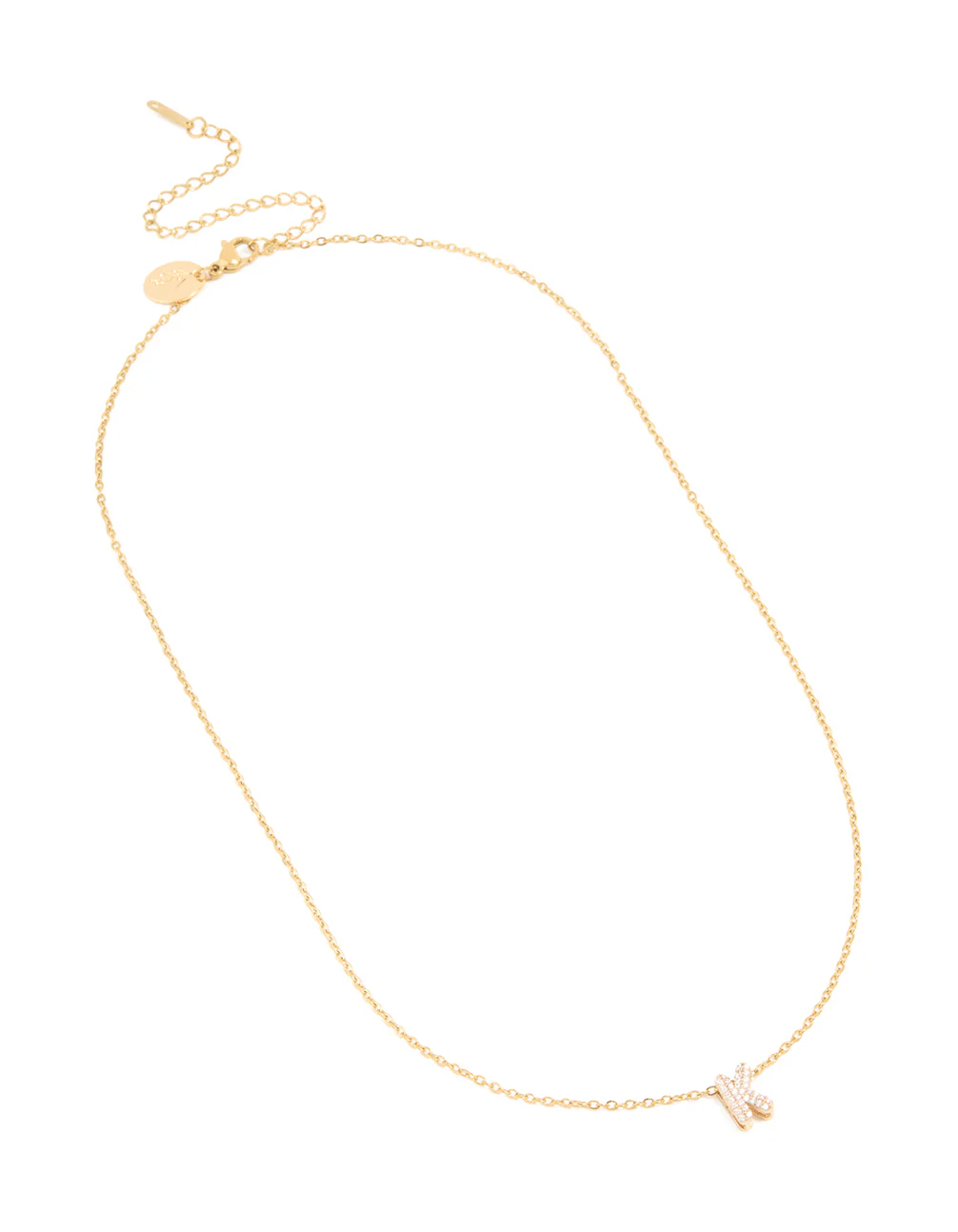 Waterproof Gold Stainless Steel Cubic Zirconia Mini Pavé Letter K Necklace - Image 2