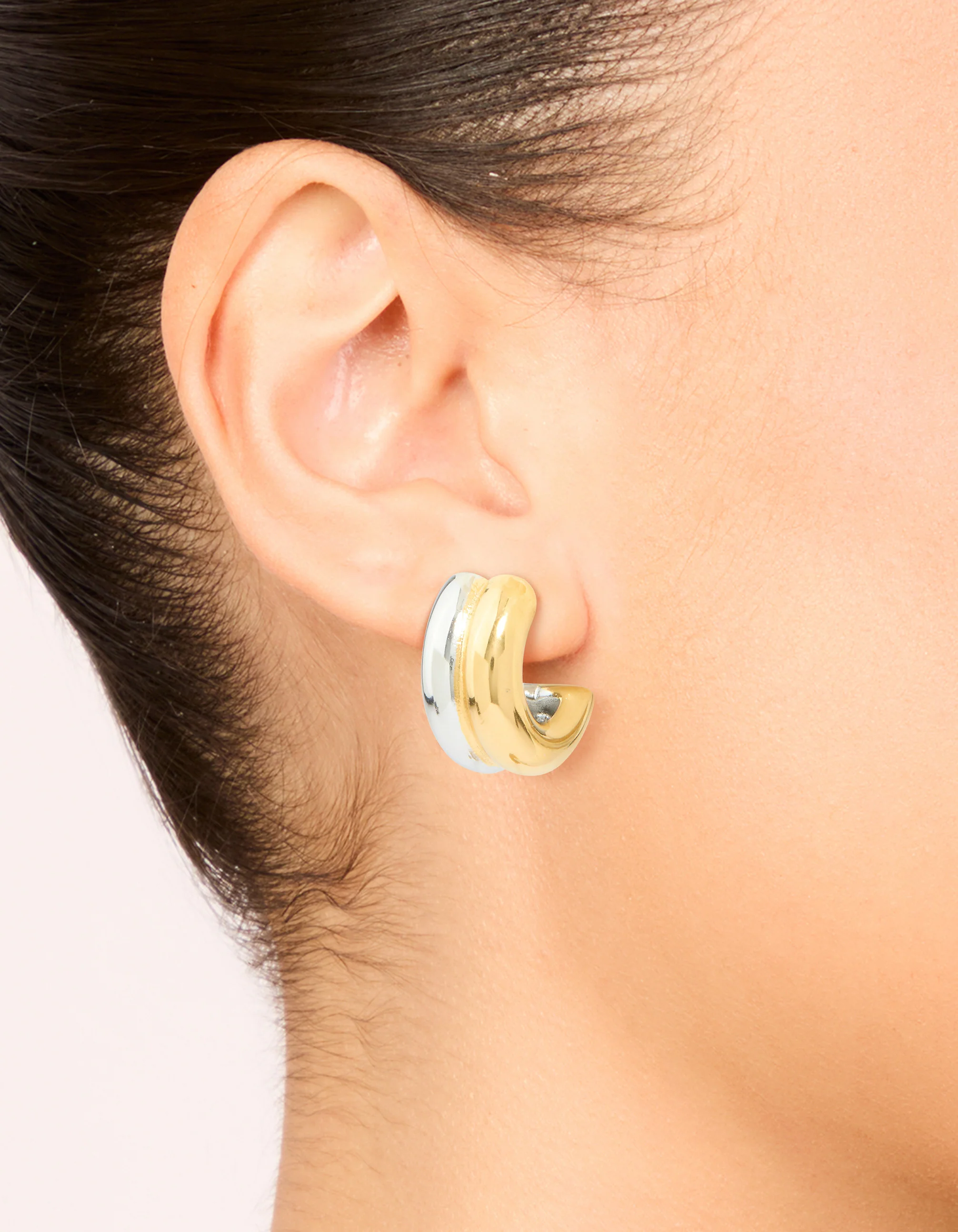 Waterproof Mixed Metal Plated Stainless Steel Layered Huggie Earrings - Image 6