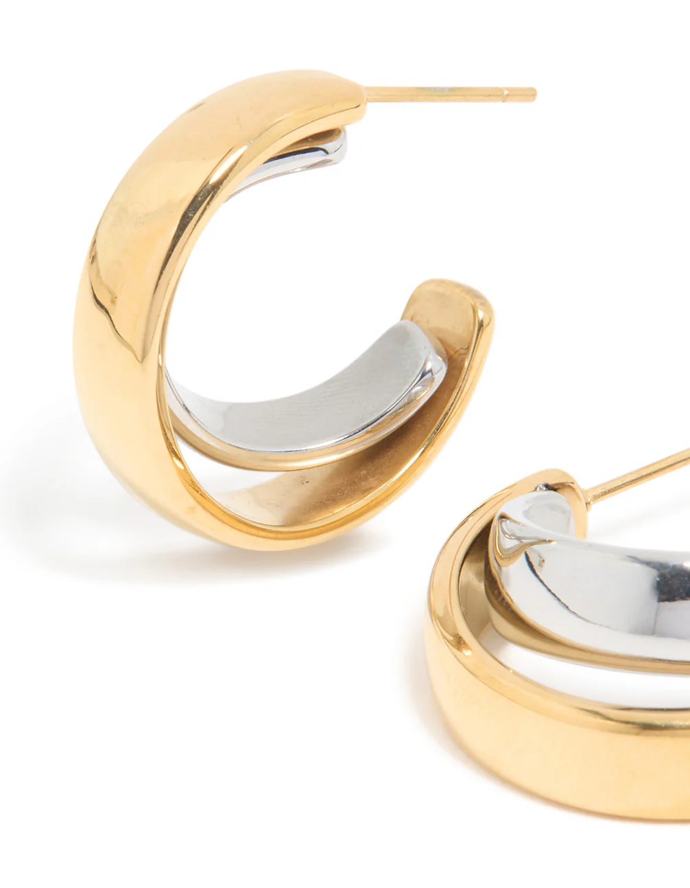 Waterproof Mixed Metal Plated Stainless Steel Smooth Circle Open Hoop Earrings - Image 4
