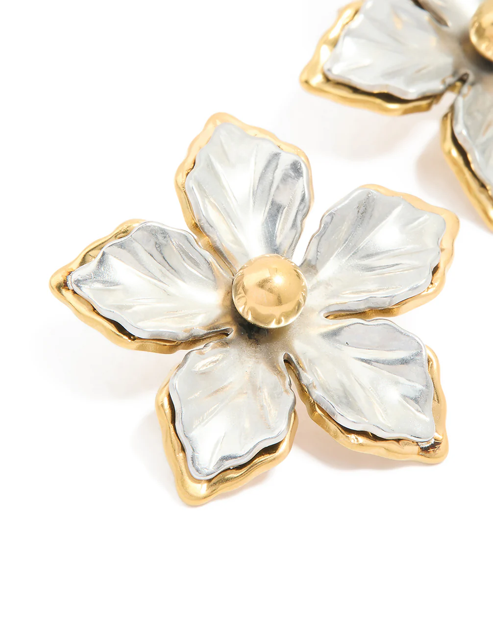 Waterproof Mixed Metal Plated Stainless Steel Statement FlowerStud Earrings - Image 4