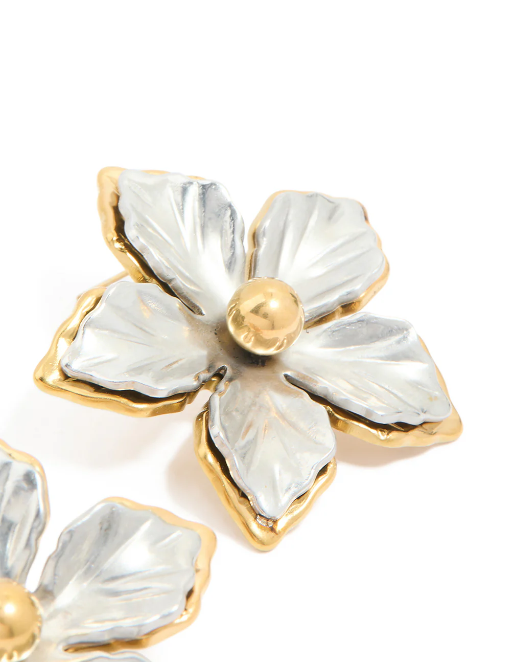 Waterproof Mixed Metal Plated Stainless Steel Statement FlowerStud Earrings - Image 5