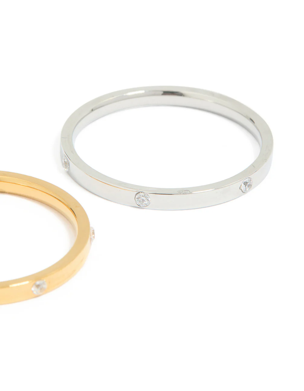 Waterproof Mixed Metals Plated Stainless Steel Skinny Cubic Zirconia Dot Rings 2-Pack - Image 3