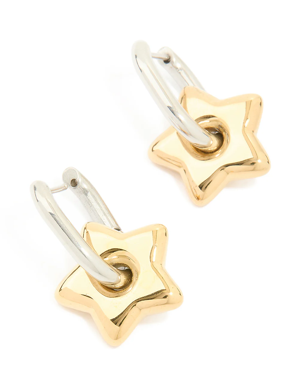 Waterproof Mixed Metals Plated Stainless Steel Small Star Huggie Earrings - Image 2
