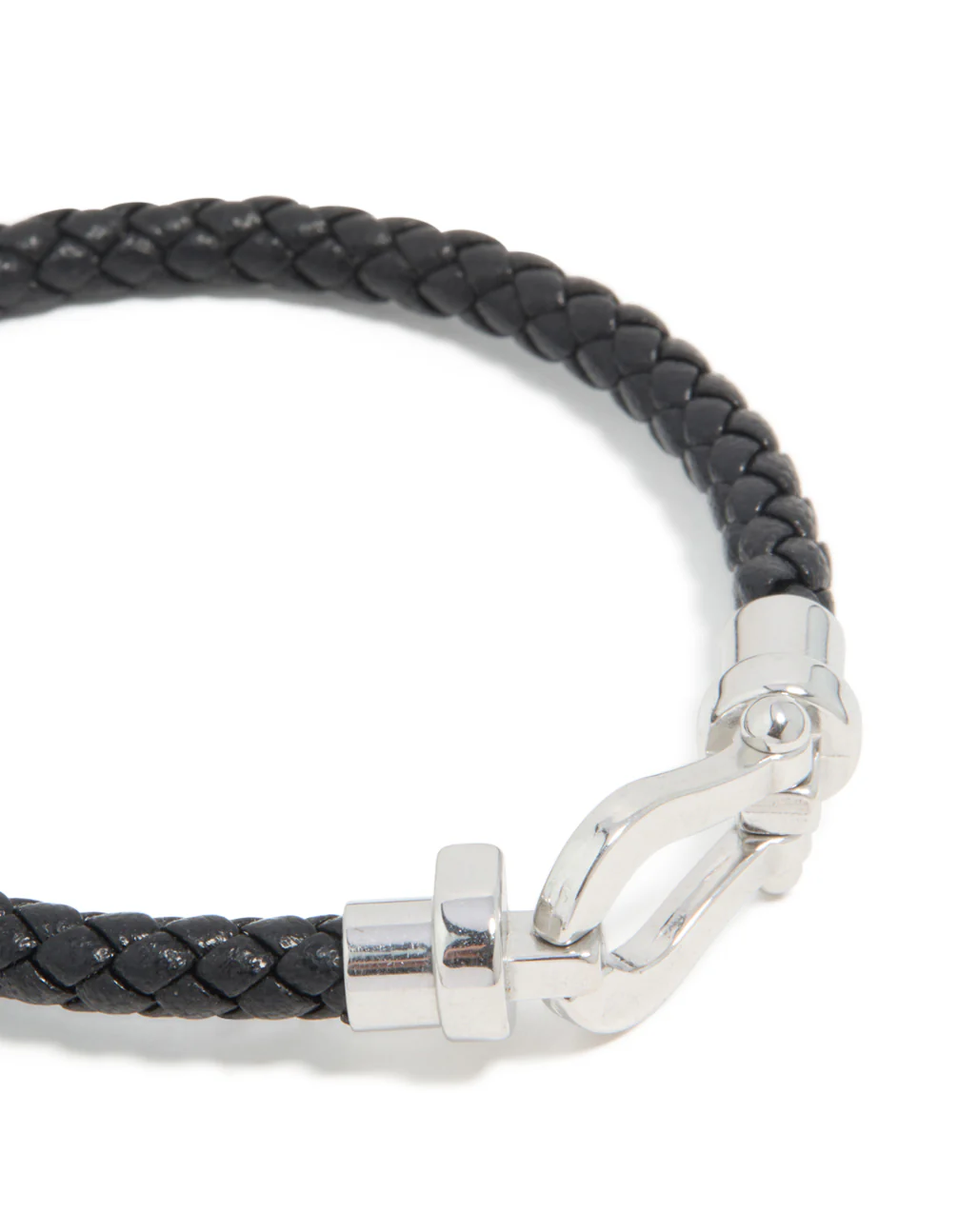 Waterproof Stainless Steel Black PU Leather Braided Chunky Link Bracelet - Image 3