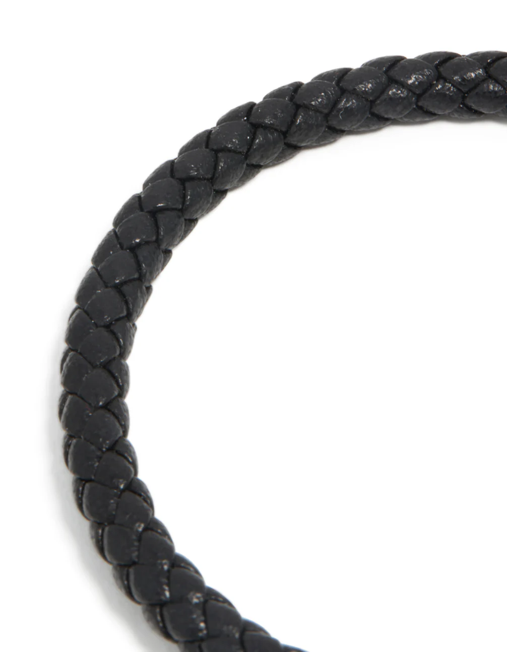 Waterproof Stainless Steel Black PU Leather Braided Chunky Link Bracelet - Image 4
