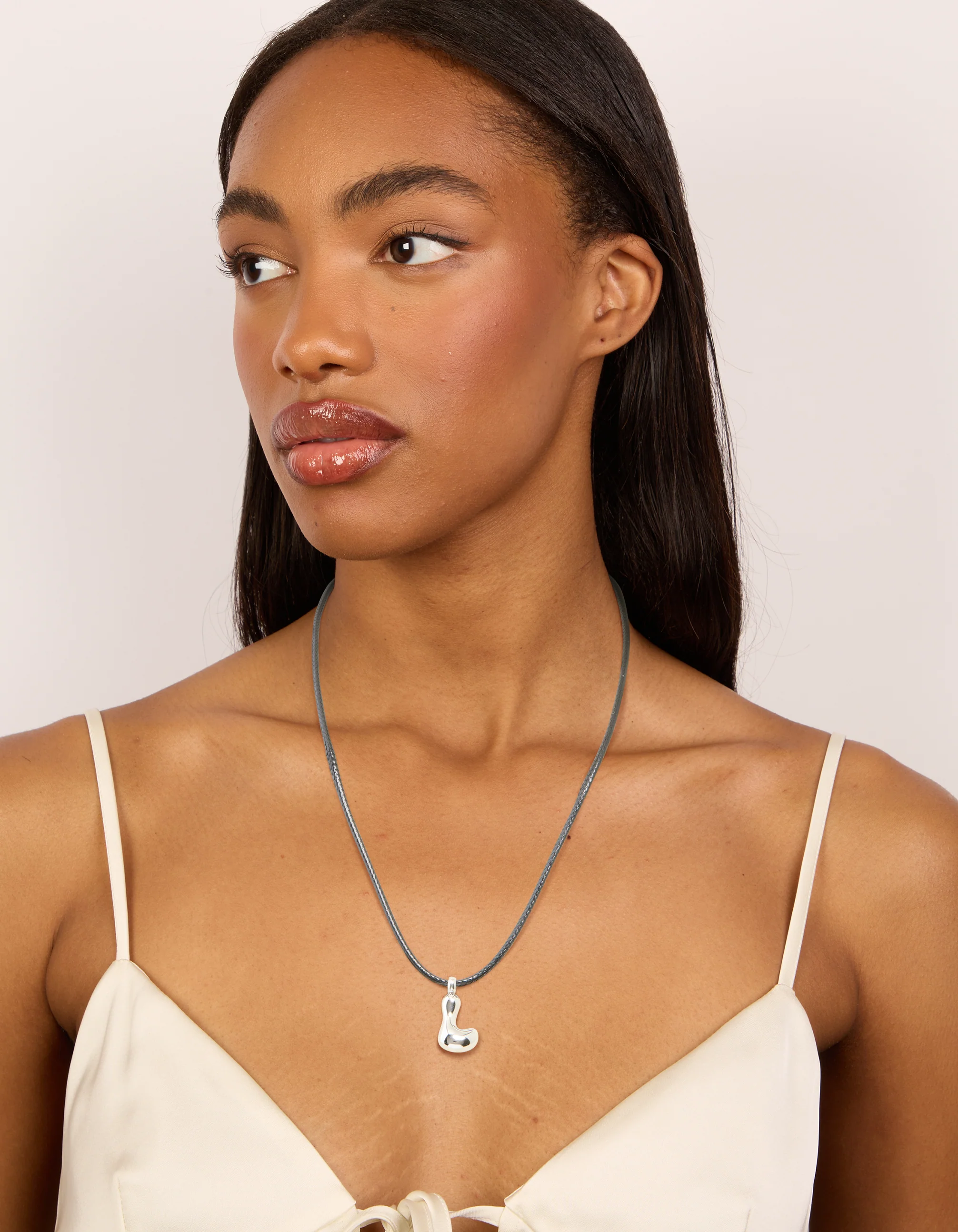 Waterproof Stainless Steel Bubble Large Bubble Letter L Cord Necklace - Image 3