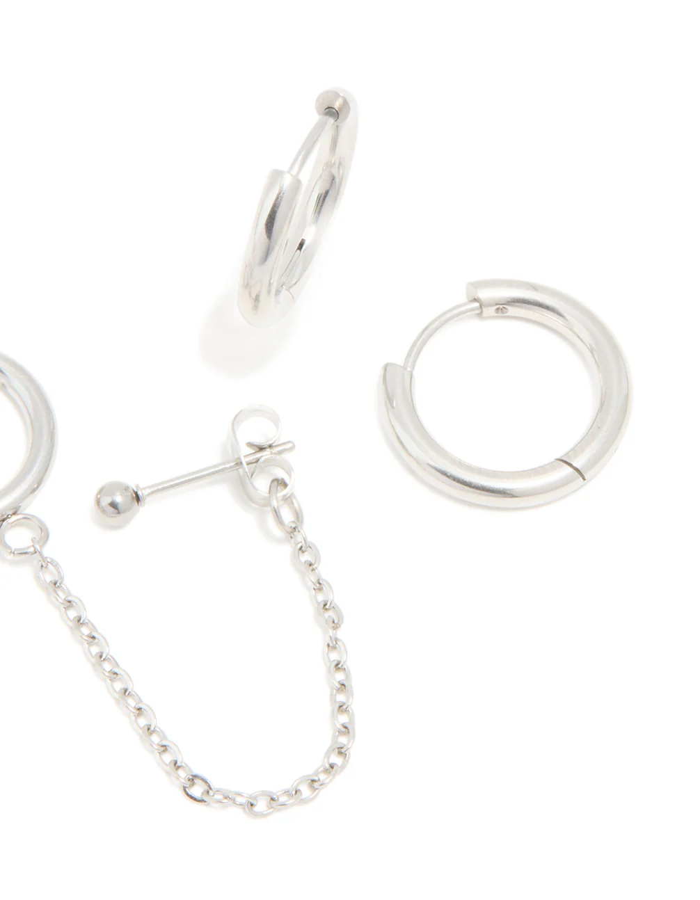 Waterproof Stainless Steel Chain & Huggie Earrings 3-Pack - Image 3