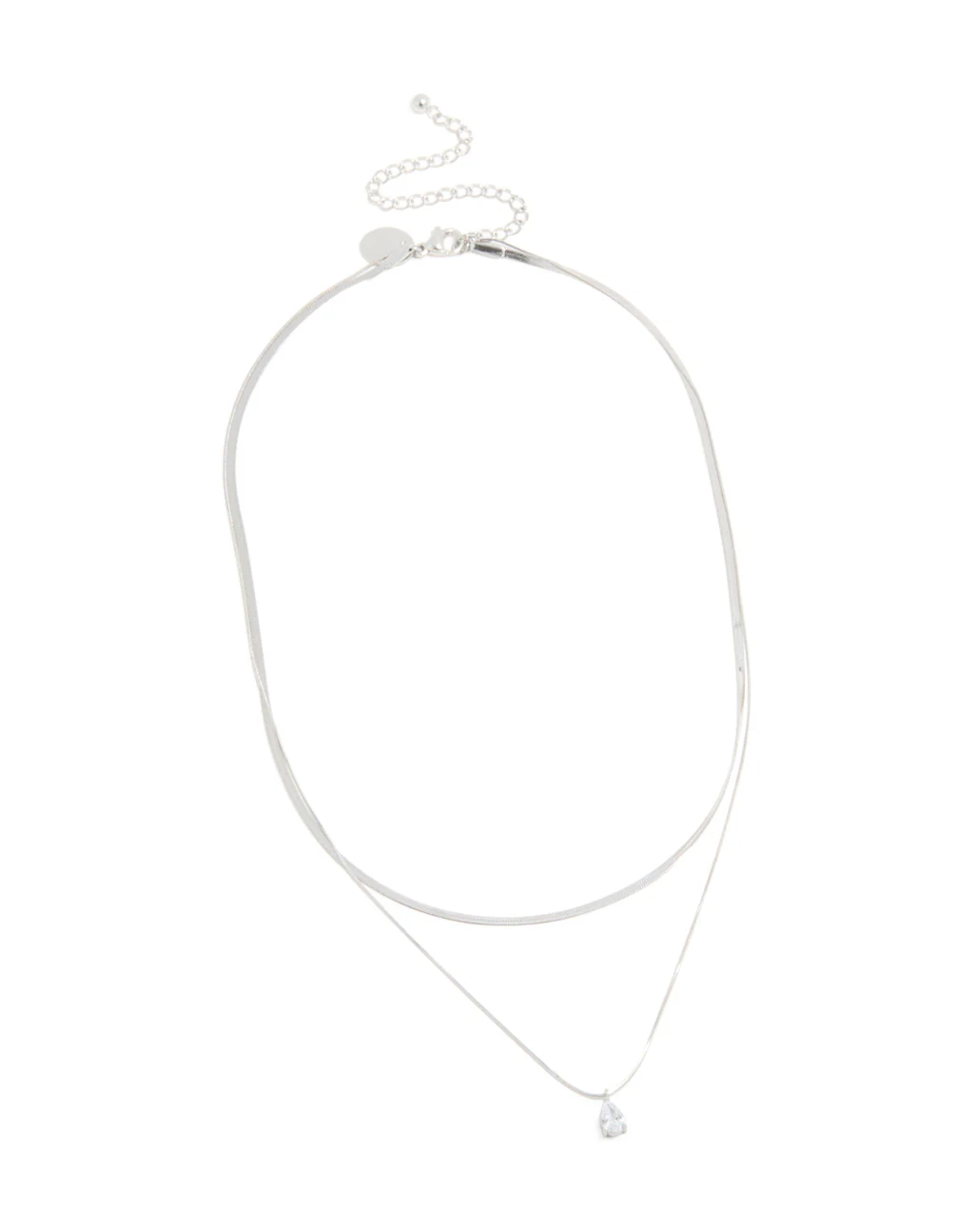 Waterproof Stainless Steel Cubic Zirconia & Chain Pendant Layered Necklace - Image 2