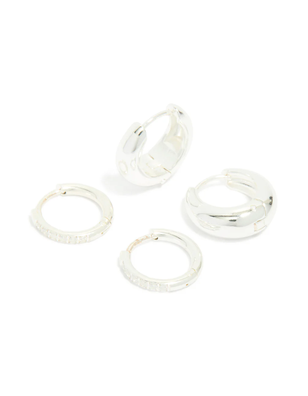 Waterproof Stainless Steel Cubic Zirconia & Chubby Huggie Earrings 2-Pack - Image 2