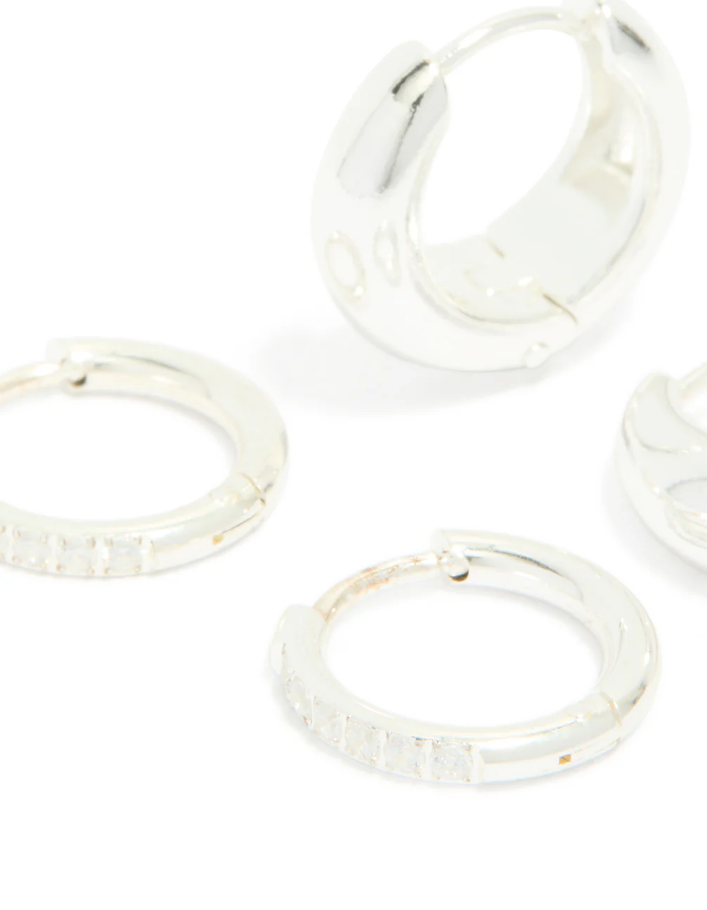 Waterproof Stainless Steel Cubic Zirconia & Chubby Huggie Earrings 2-Pack - Image 4