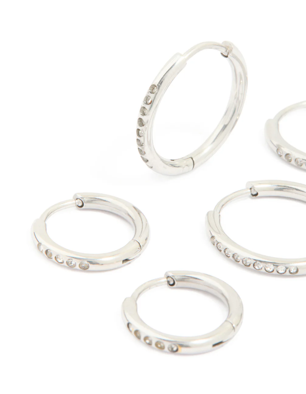 Waterproof Stainless Steel Cubic Zirconia Clicker Hoop Earring Pack - Image 4