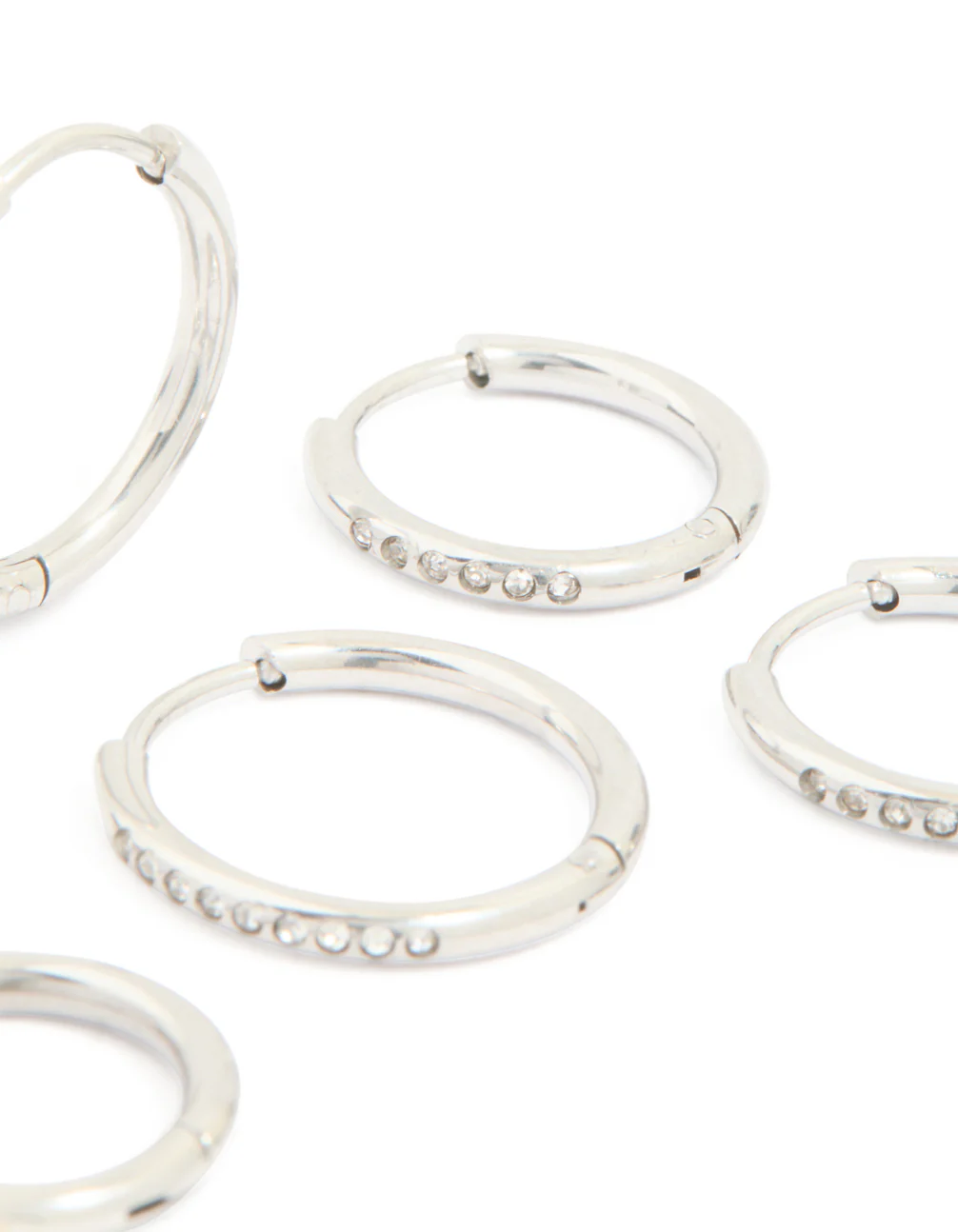 Waterproof Stainless Steel Cubic Zirconia Clicker Hoop Earring Pack - Image 5