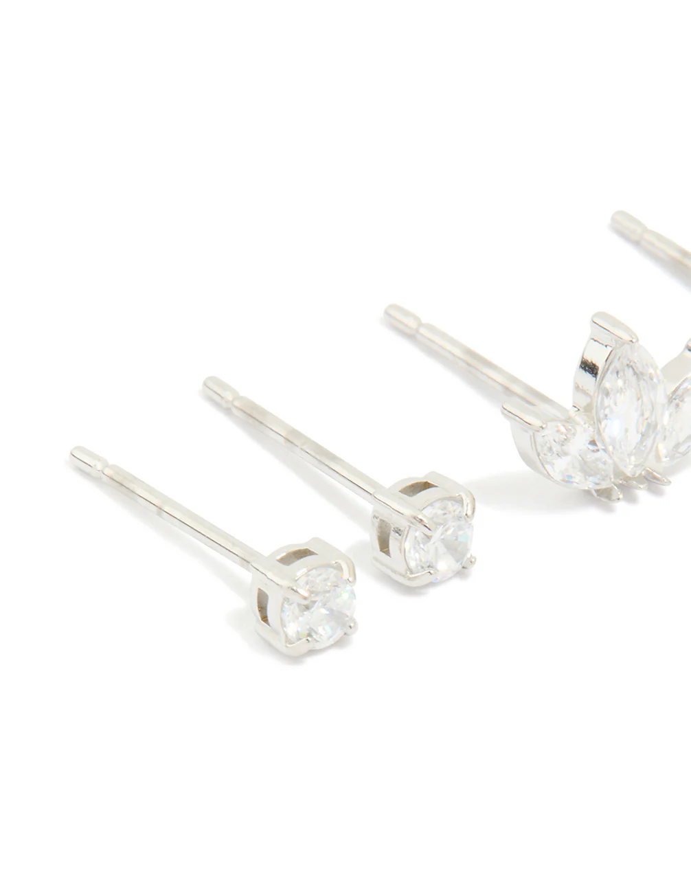Waterproof Stainless Steel Cubic Zirconia Fine Marquise & Classic Stud Earrings 3-Pack - Image 2