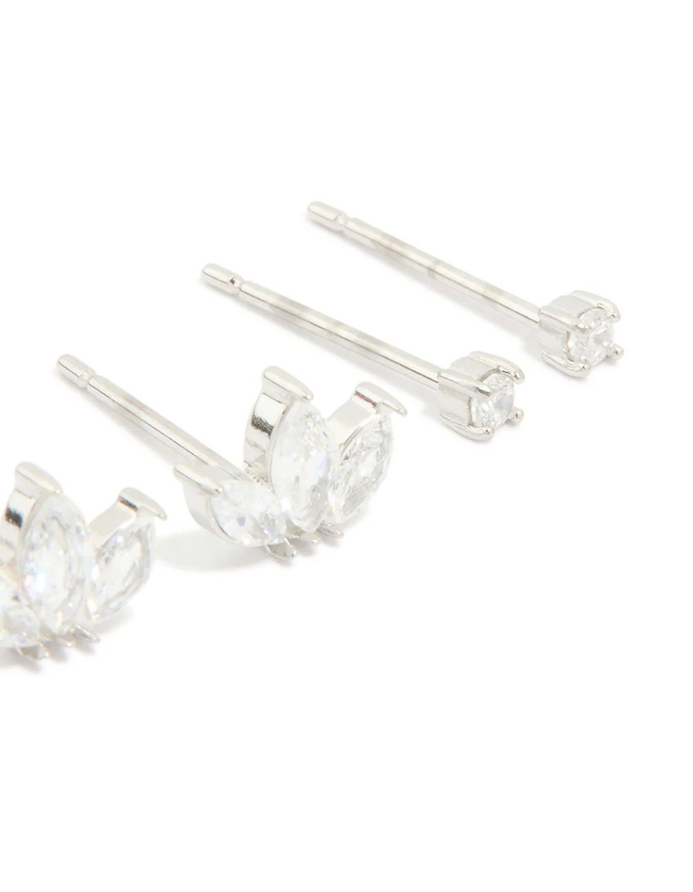 Waterproof Stainless Steel Cubic Zirconia Fine Marquise & Classic Stud Earrings 3-Pack - Image 3