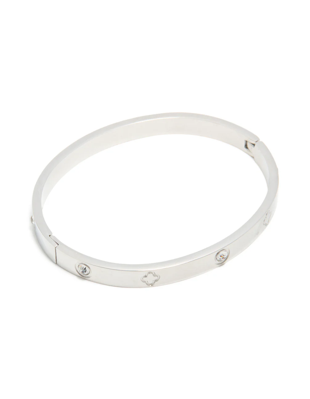 Waterproof Stainless Steel Cubic Zirconia Flower Bangle - Image 2