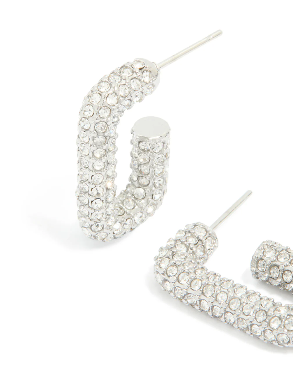 Waterproof Stainless Steel Cubic Zirconia Pavé Rectangle Hoop Earrings - Image 4
