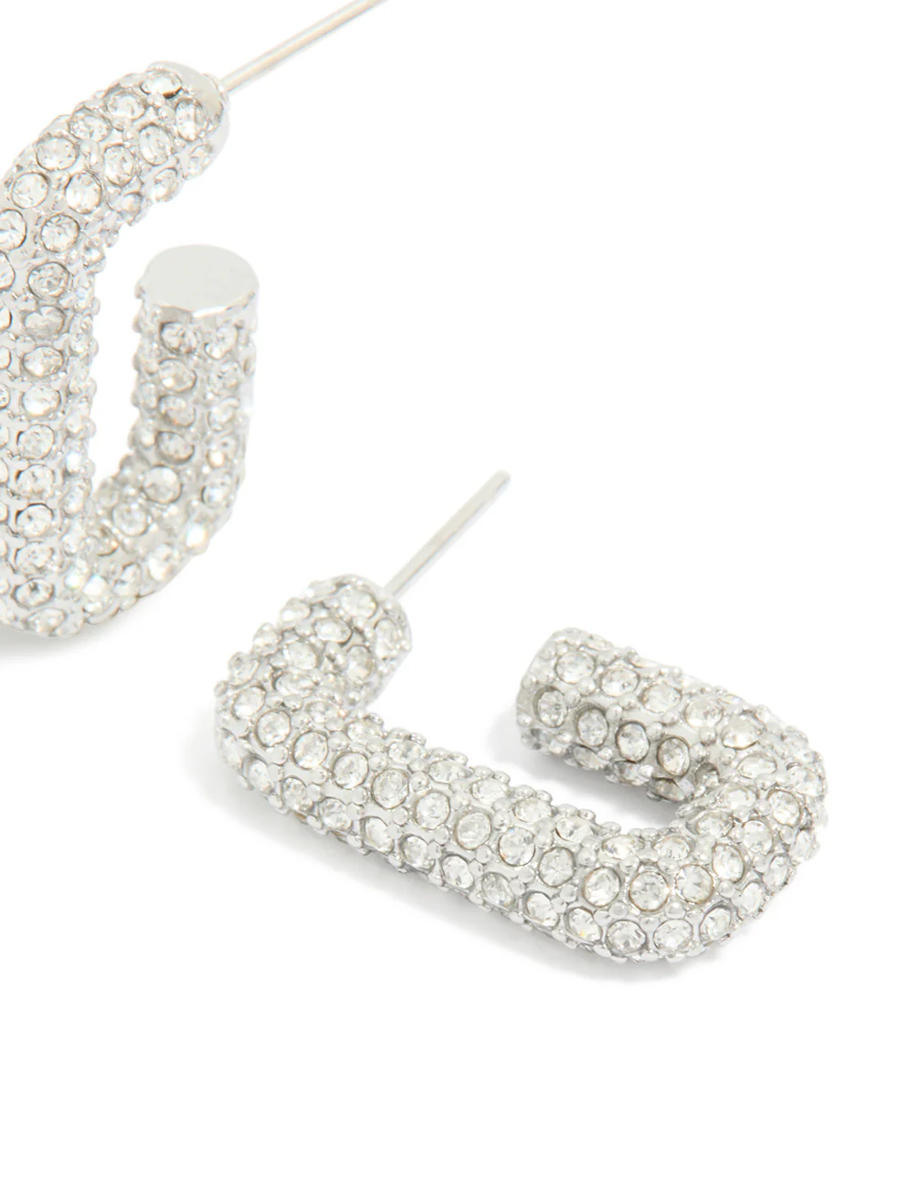 Waterproof Stainless Steel Cubic Zirconia Pavé Rectangle Hoop Earrings - Image 5