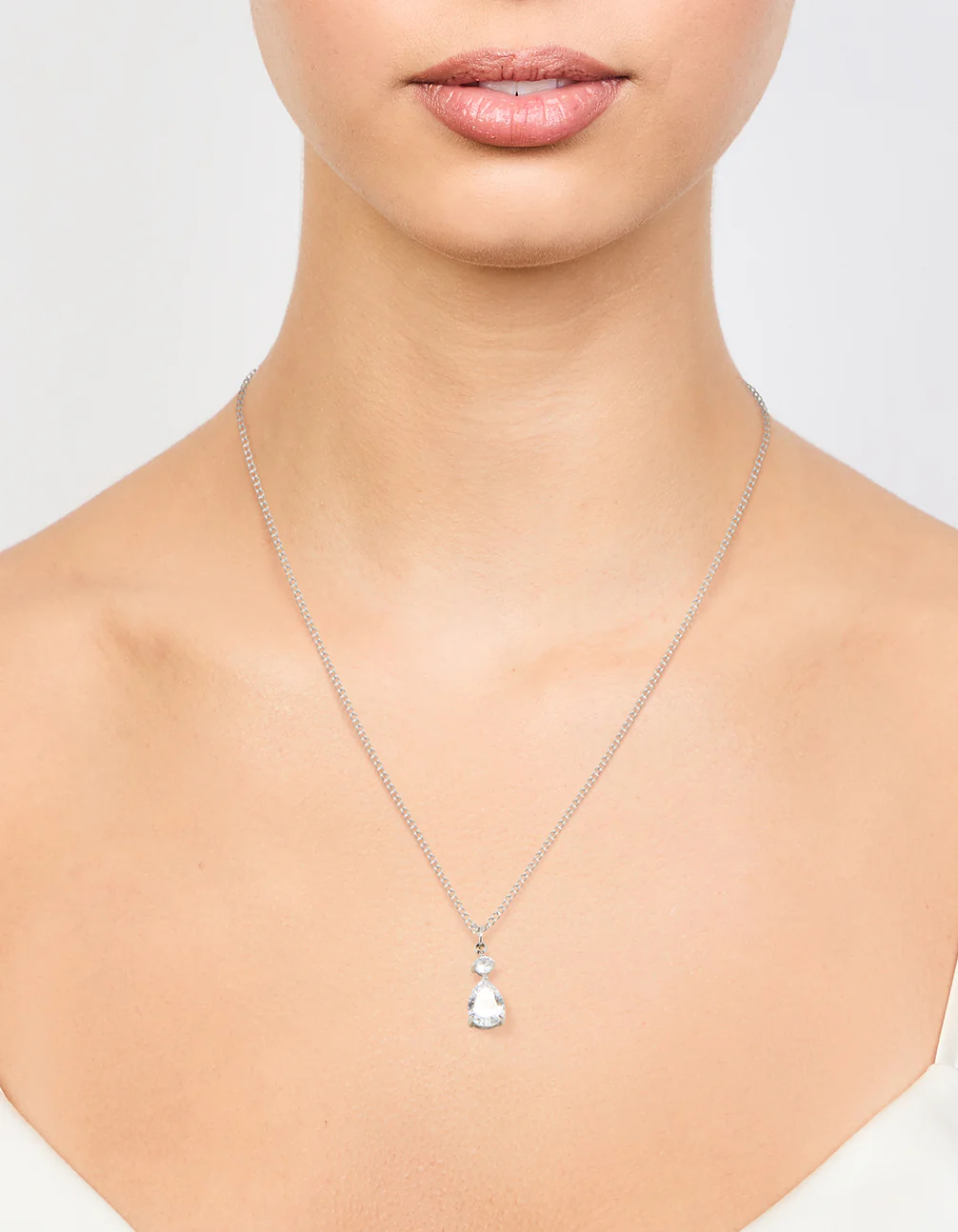 Waterproof Stainless Steel Cubic Zirconia Pear Pendant Necklace - Image 2
