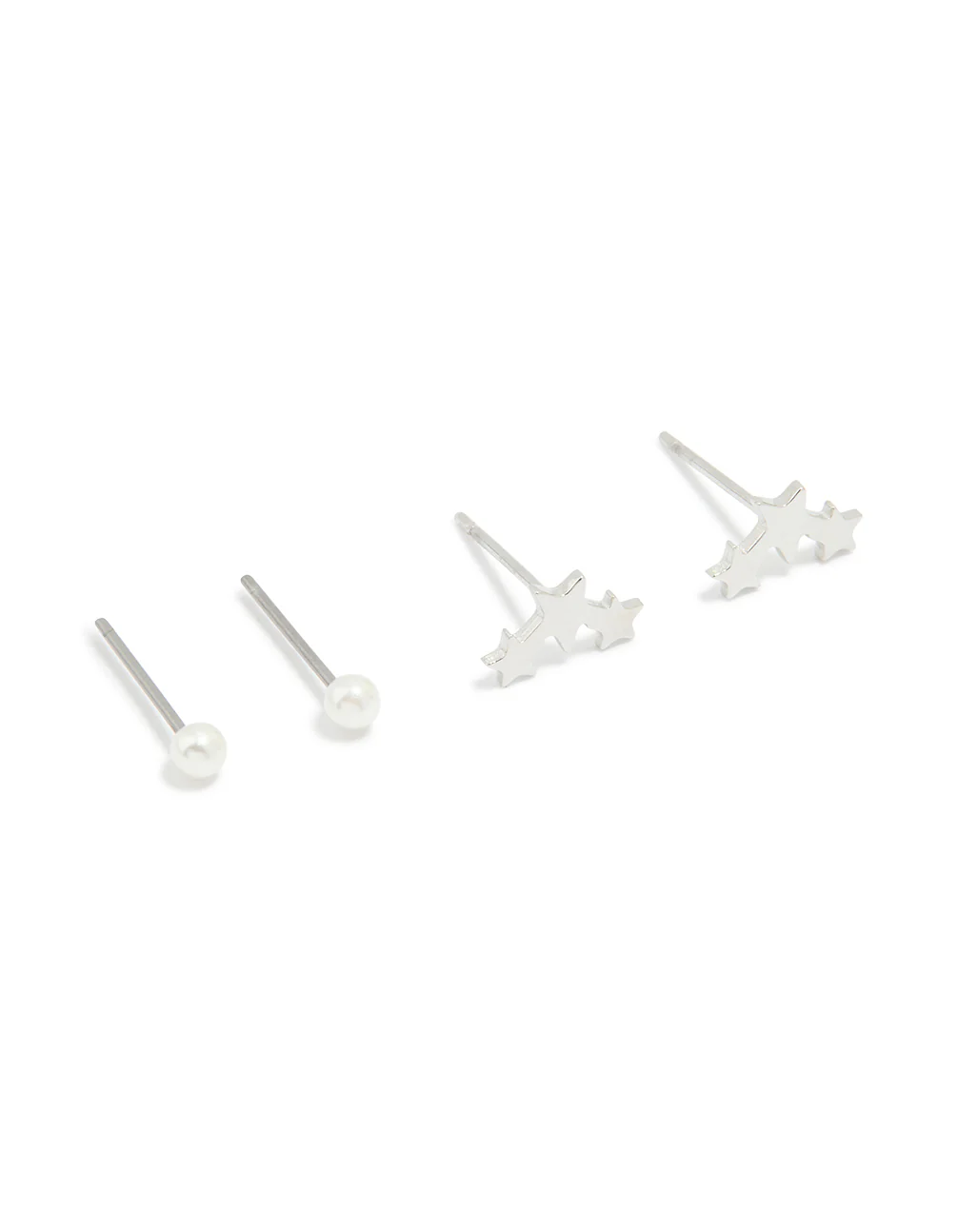 Waterproof Stainless Steel Cubic Zirconia & Pearl Celestial Stud Earrings 4-Pack - Image 2
