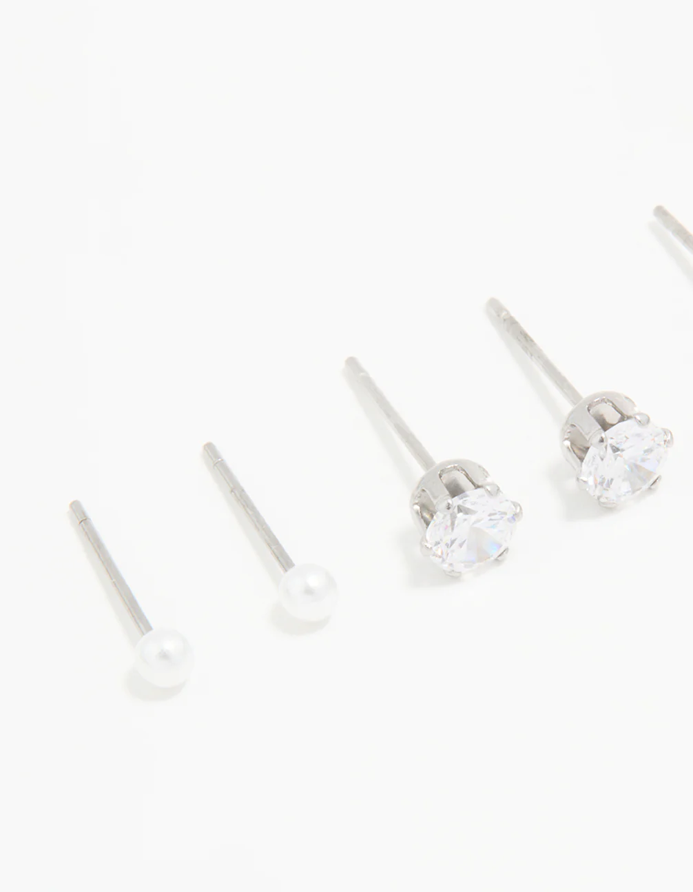 Waterproof Stainless Steel Cubic Zirconia & Pearl Stud Earrings 4-Pack - Image 2